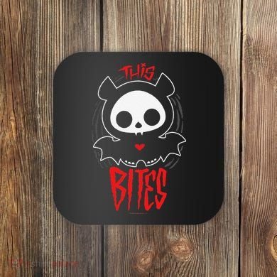 Skelanimals Diego Bat This Bites Red Halloween Spooky Logo Coaster