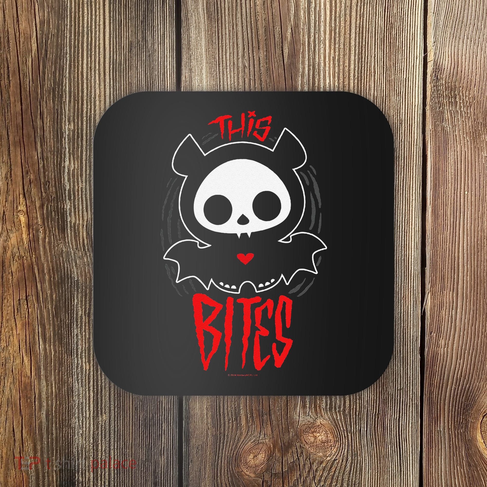 Skelanimals Diego Bat This Bites Red Halloween Spooky Logo Coaster