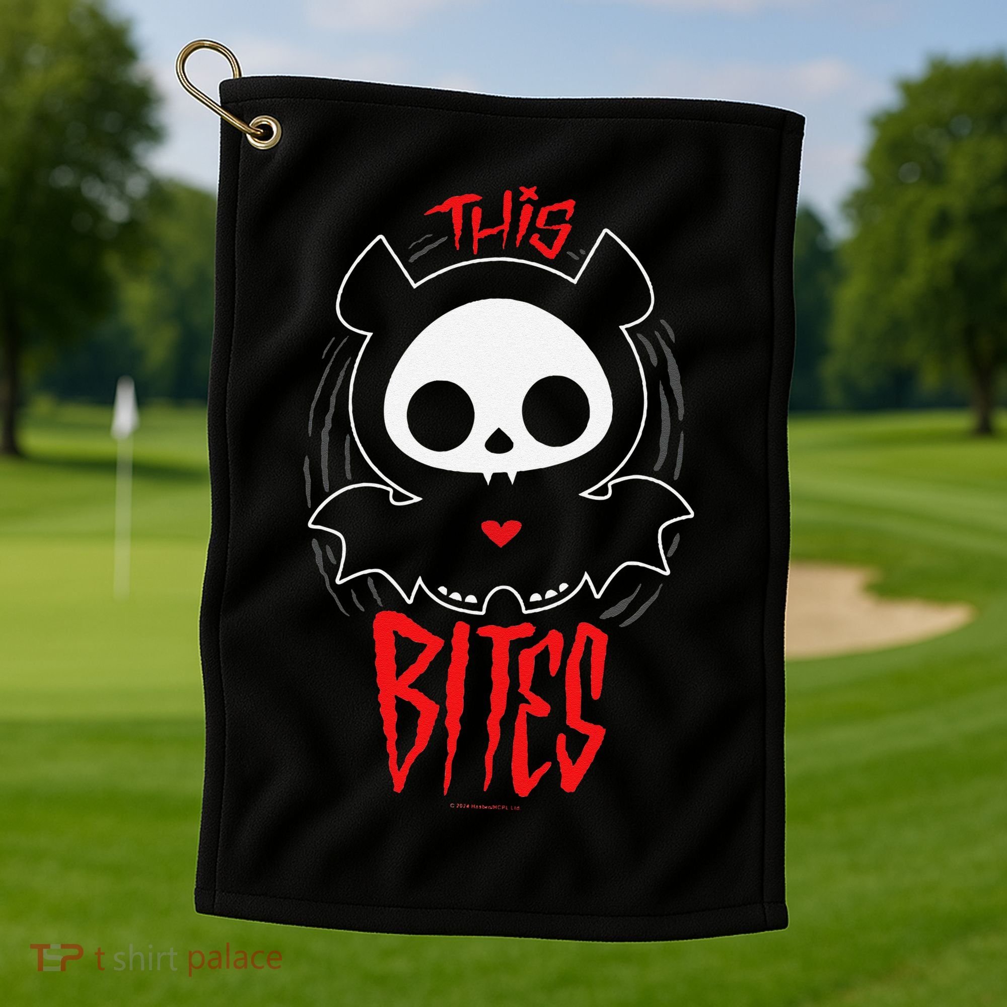 Skelanimals Diego Bat This Bites Red Halloween Spooky Logo Golf Towel