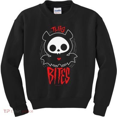 Skelanimals Diego Bat This Bites Red Halloween Spooky Logo Kids Sweatshirt