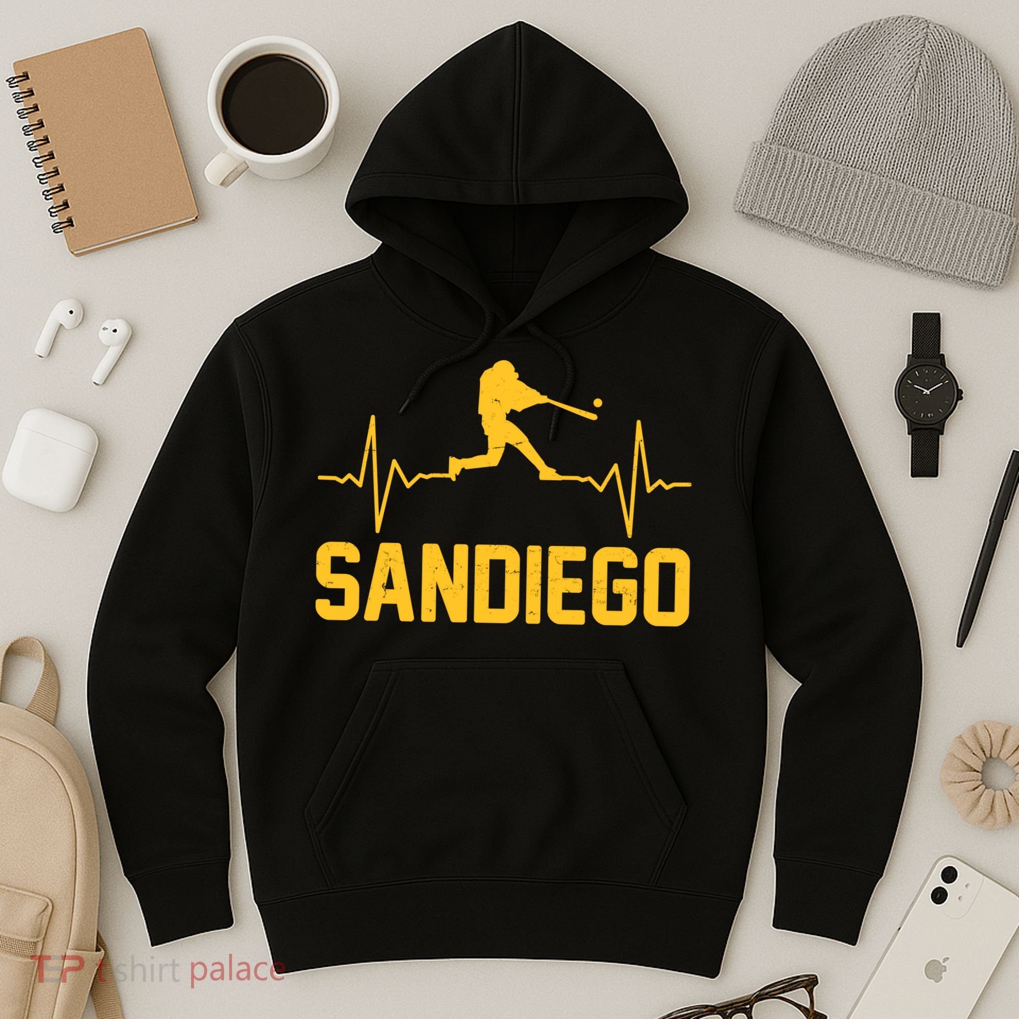 San Diego Baseball Player Heartbeat Hoodie