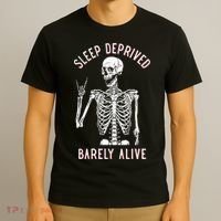 Sleep Deprived Barely Alive Funny Skeleton Halloween T-Shirt thumb 3