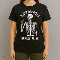 Sleep Deprived Barely Alive Funny Skeleton Halloween T-Shirt thumb 4