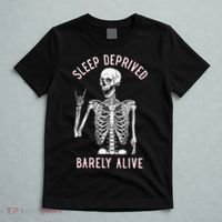 Sleep Deprived Barely Alive Funny Skeleton Halloween T-Shirt thumb 5