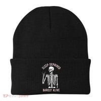 Sleep Deprived Barely Alive Funny Skeleton Halloween Beanie thumb 0