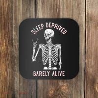 Sleep Deprived Barely Alive Funny Skeleton Halloween Coaster thumb 0