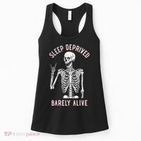 Sleep Deprived Barely Alive Funny Skeleton Halloween Women's Tank Top thumb 0