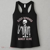 Sleep Deprived Barely Alive Funny Skeleton Halloween Women's Tank Top thumb 3