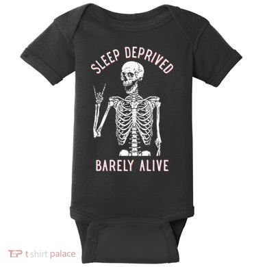 Sleep Deprived Barely Alive Funny Skeleton Halloween Baby Bodysuit