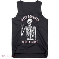 Sleep Deprived Barely Alive Funny Skeleton Halloween Tank Top thumb 0