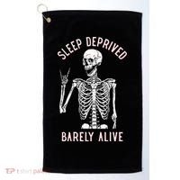 Sleep Deprived Barely Alive Funny Skeleton Halloween Golf Towel thumb 0