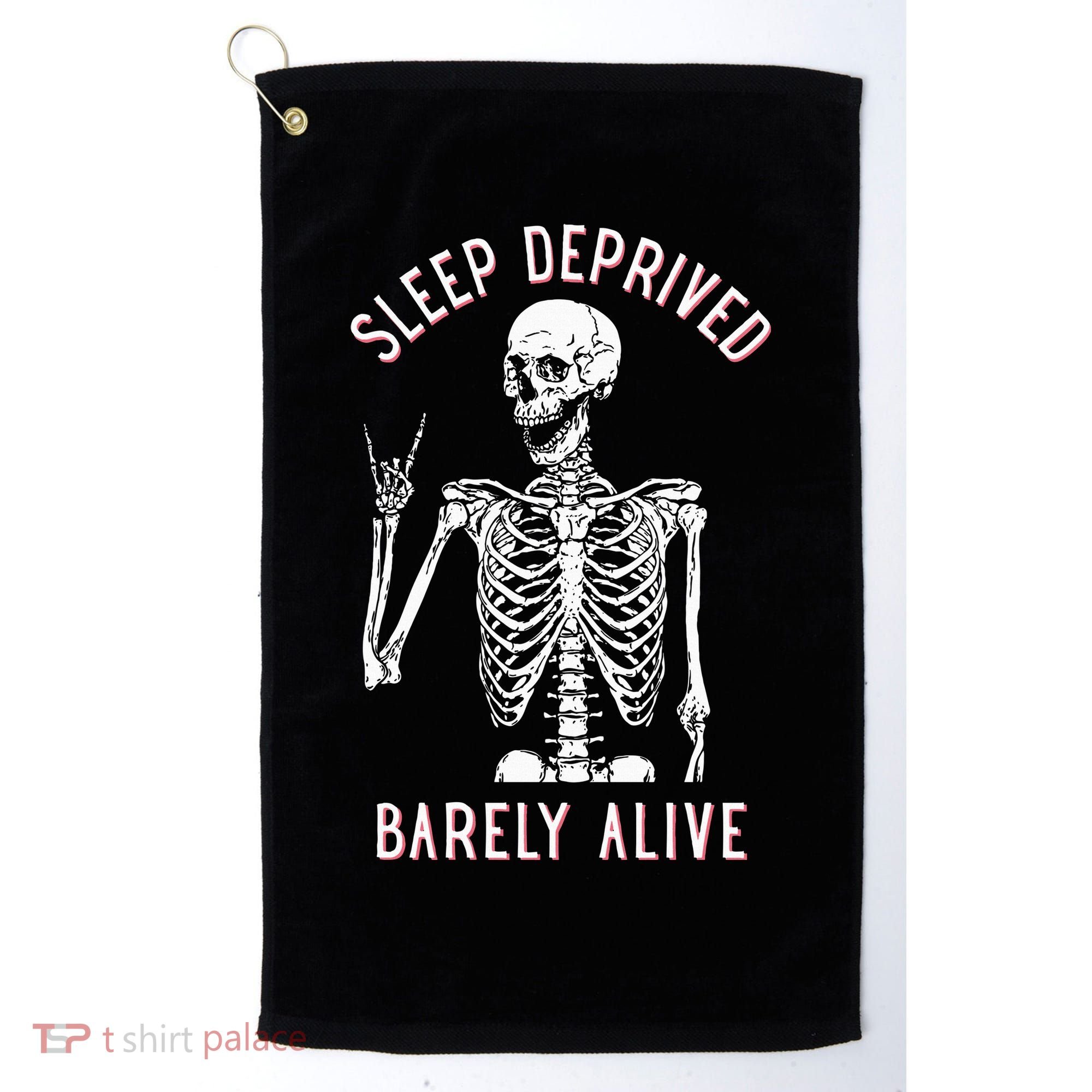 Sleep Deprived Barely Alive Funny Skeleton Halloween Golf Towel