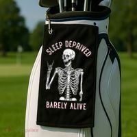 Sleep Deprived Barely Alive Funny Skeleton Halloween Golf Towel thumb 2