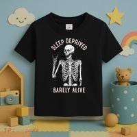 Sleep Deprived Barely Alive Funny Skeleton Halloween Toddler T-Shirt thumb 3