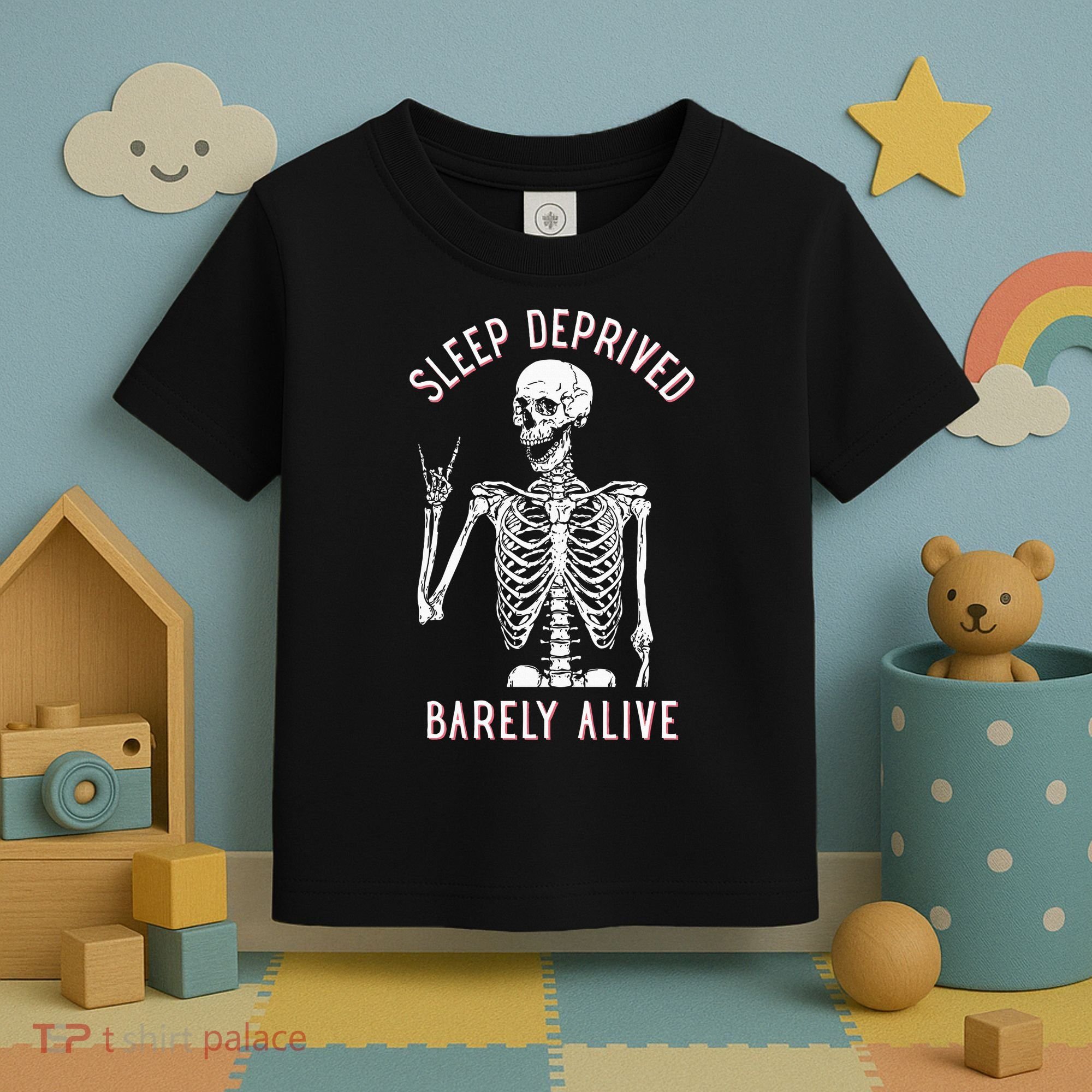 Sleep Deprived Barely Alive Funny Skeleton Halloween Toddler T-Shirt