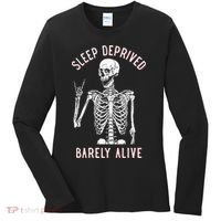 Sleep Deprived Barely Alive Funny Skeleton Halloween Women's Long Sleeve Shirt thumb 0