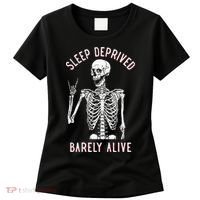 Sleep Deprived Barely Alive Funny Skeleton Halloween Women's T-Shirt thumb 0
