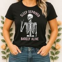 Sleep Deprived Barely Alive Funny Skeleton Halloween Women's T-Shirt thumb 2