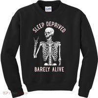 Sleep Deprived Barely Alive Funny Skeleton Halloween Kids Sweatshirt thumb 0