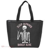 Sleep Deprived Barely Alive Funny Skeleton Halloween Tote Bag thumb 0