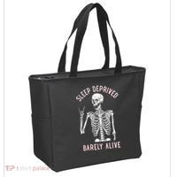 Sleep Deprived Barely Alive Funny Skeleton Halloween Tote Bag thumb 2