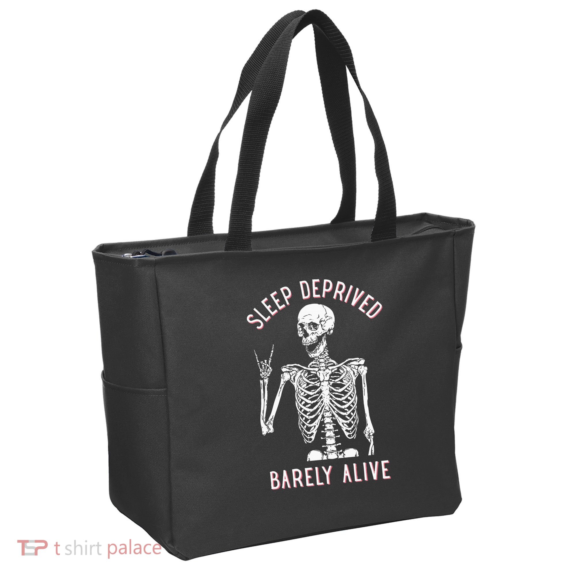 Sleep Deprived Barely Alive Funny Skeleton Halloween Tote Bag