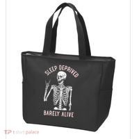 Sleep Deprived Barely Alive Funny Skeleton Halloween Tote Bag thumb 3