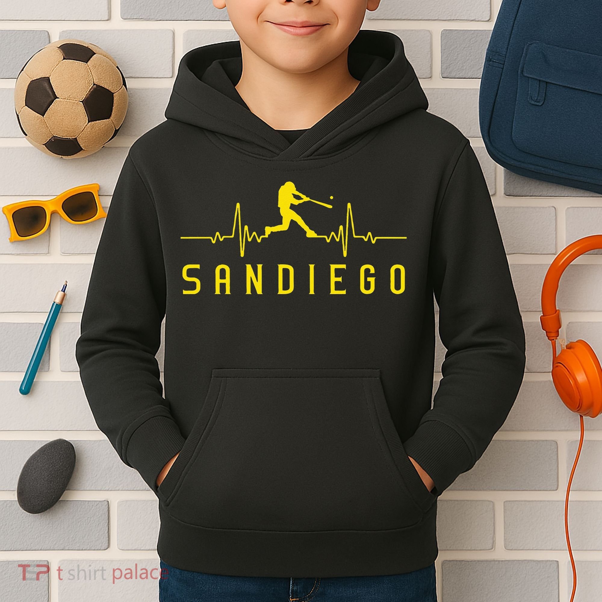 San Diego Baseball Heartbeat SD Kids Hoodie