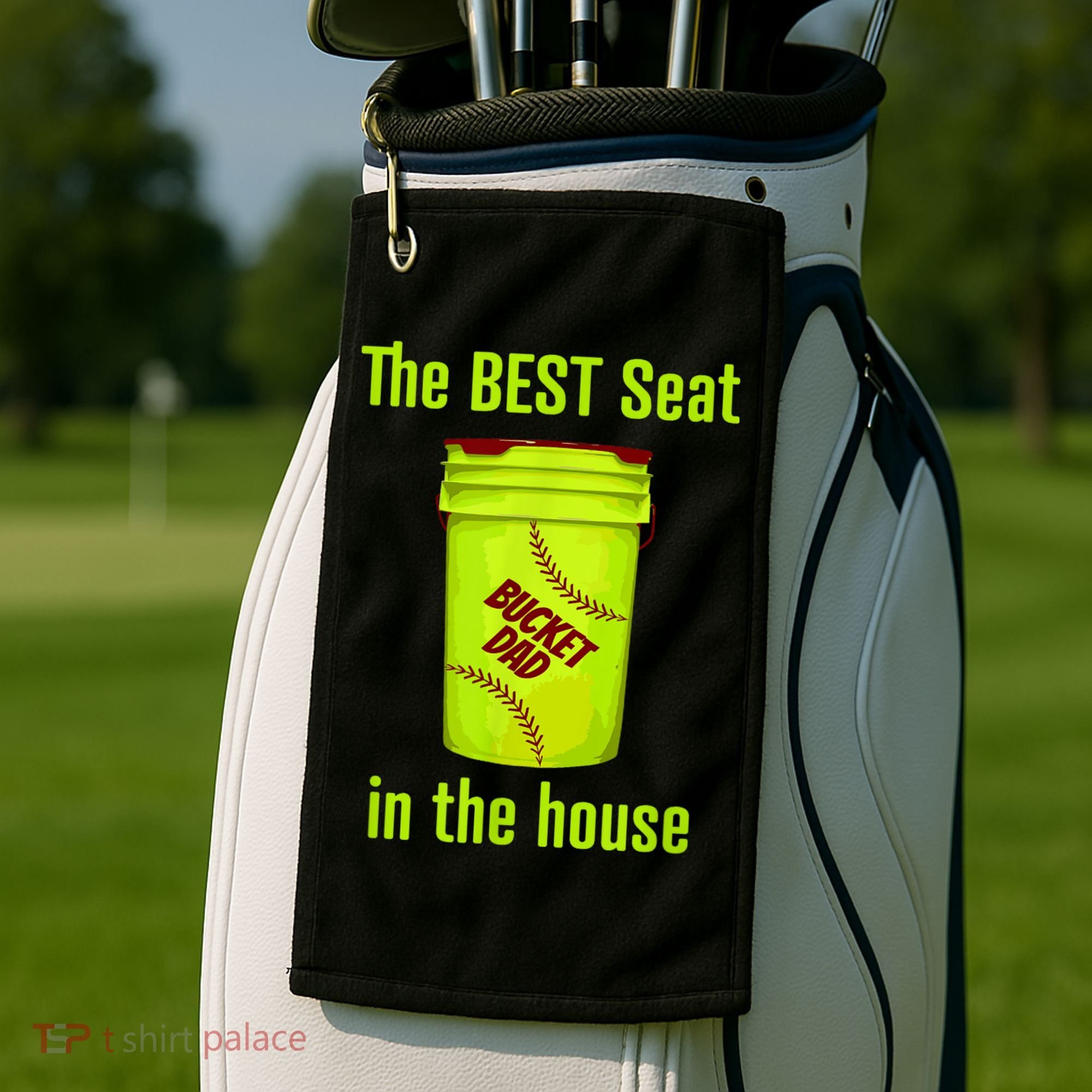Softball Dad Best Seat In The House Pitcher Catcher Golf Towel