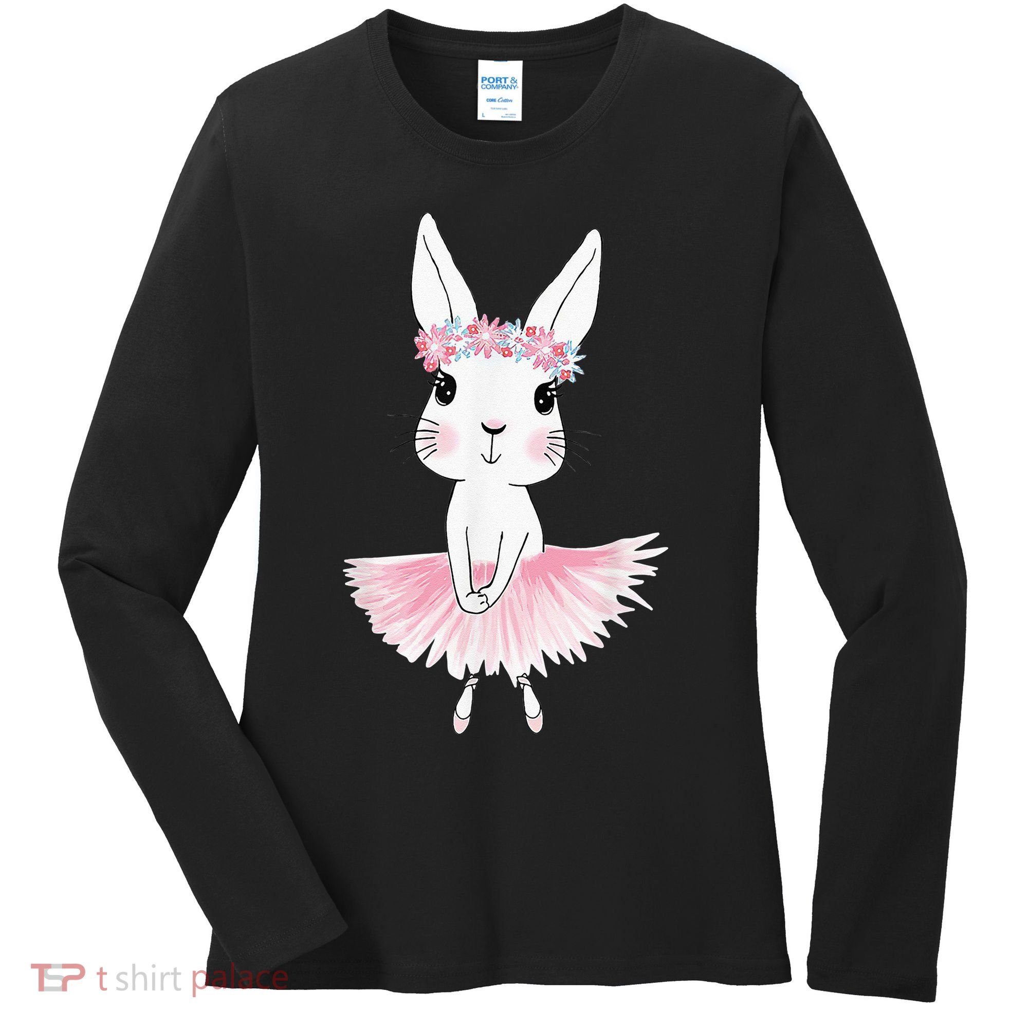 Sweet Dancing Ballerina Bunny Ballet Rabbit Girl For Women's Long Sleeve Shirt