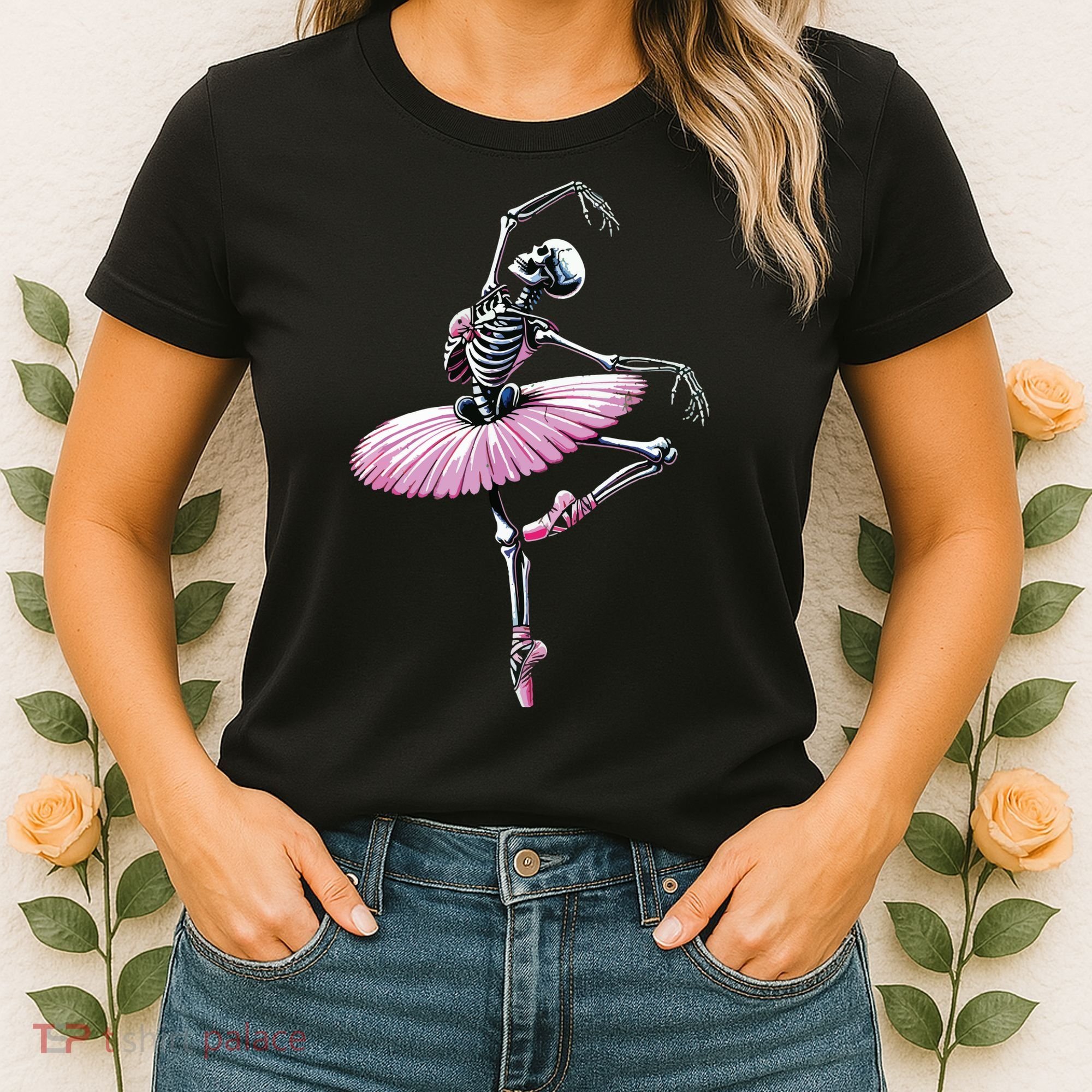 Skeleton Dancing Ballet Lovers Spooky Halloween Dancer Women's T-Shirt