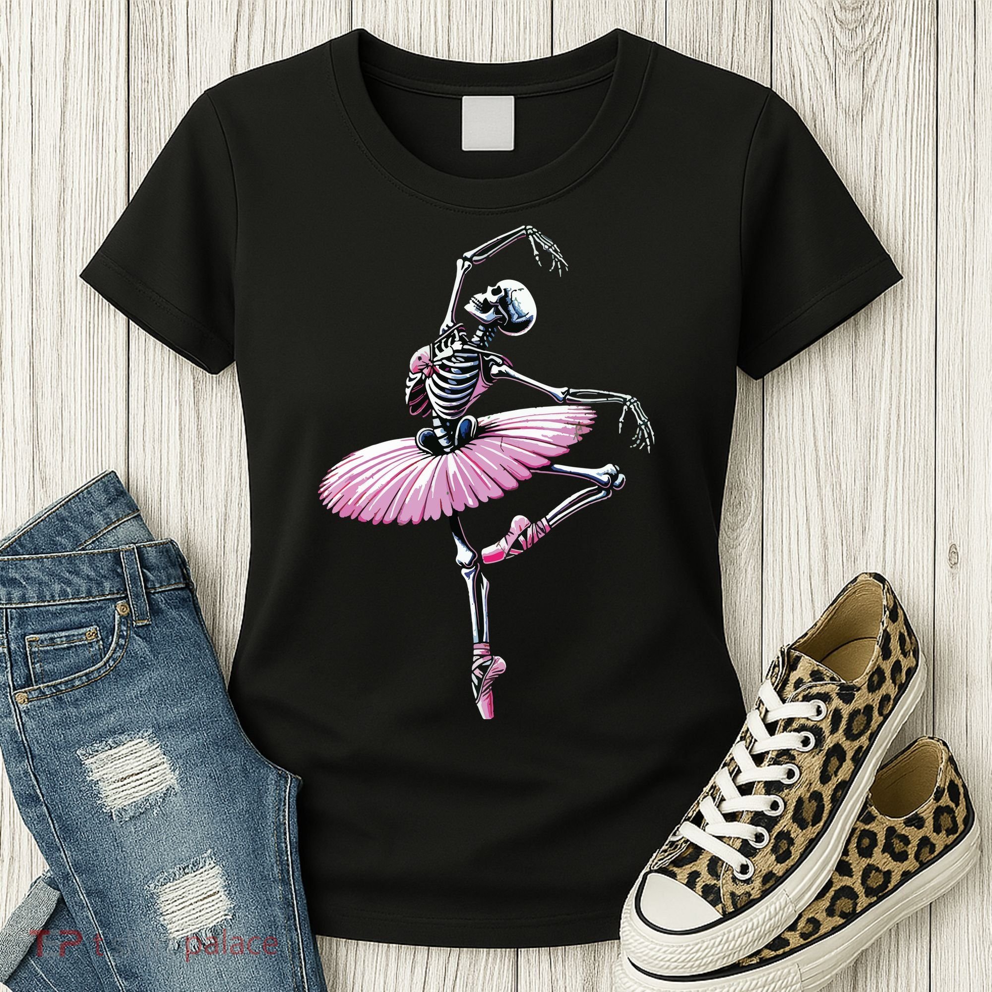 Skeleton Dancing Ballet Lovers Spooky Halloween Dancer Women's T-Shirt