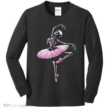 Skeleton Dancing Ballet Lovers Spooky Halloween Dancer Kids Long Sleeve Shirt