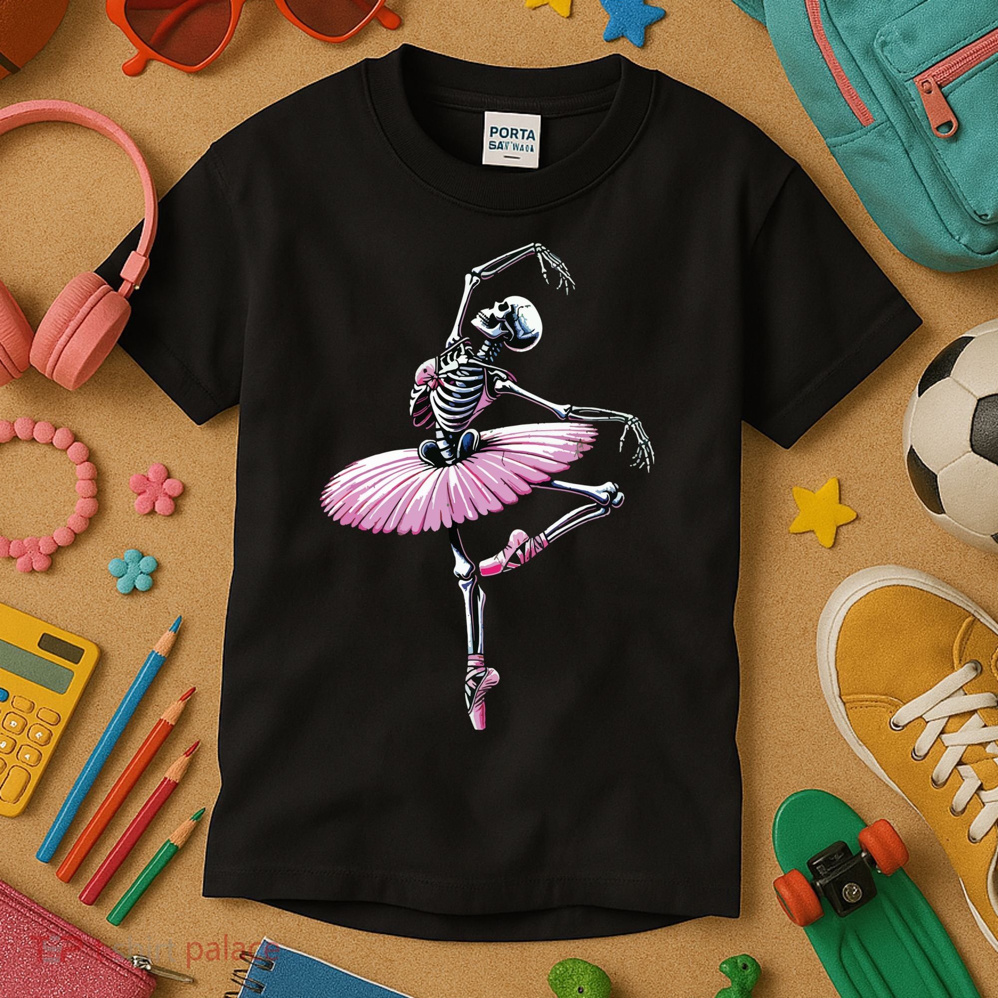 Skeleton Dancing Ballet Lovers Spooky Halloween Dancer Kids T-Shirt