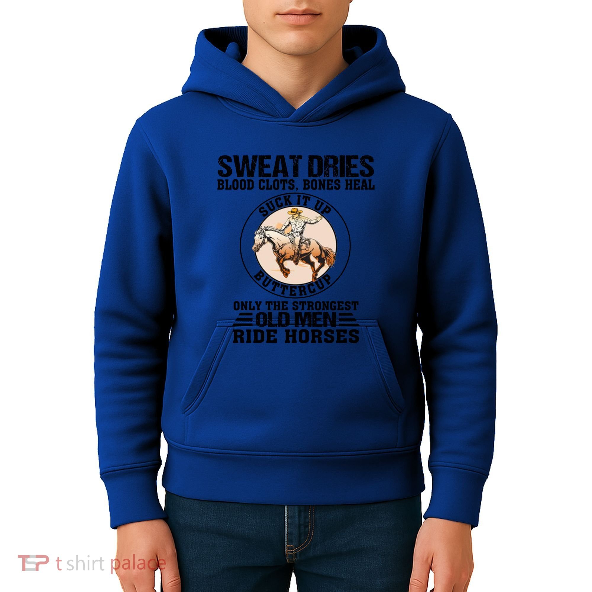 Sweat Dries Blood Clots Bones Heal Western Cow Horse Gift Kids Hoodie