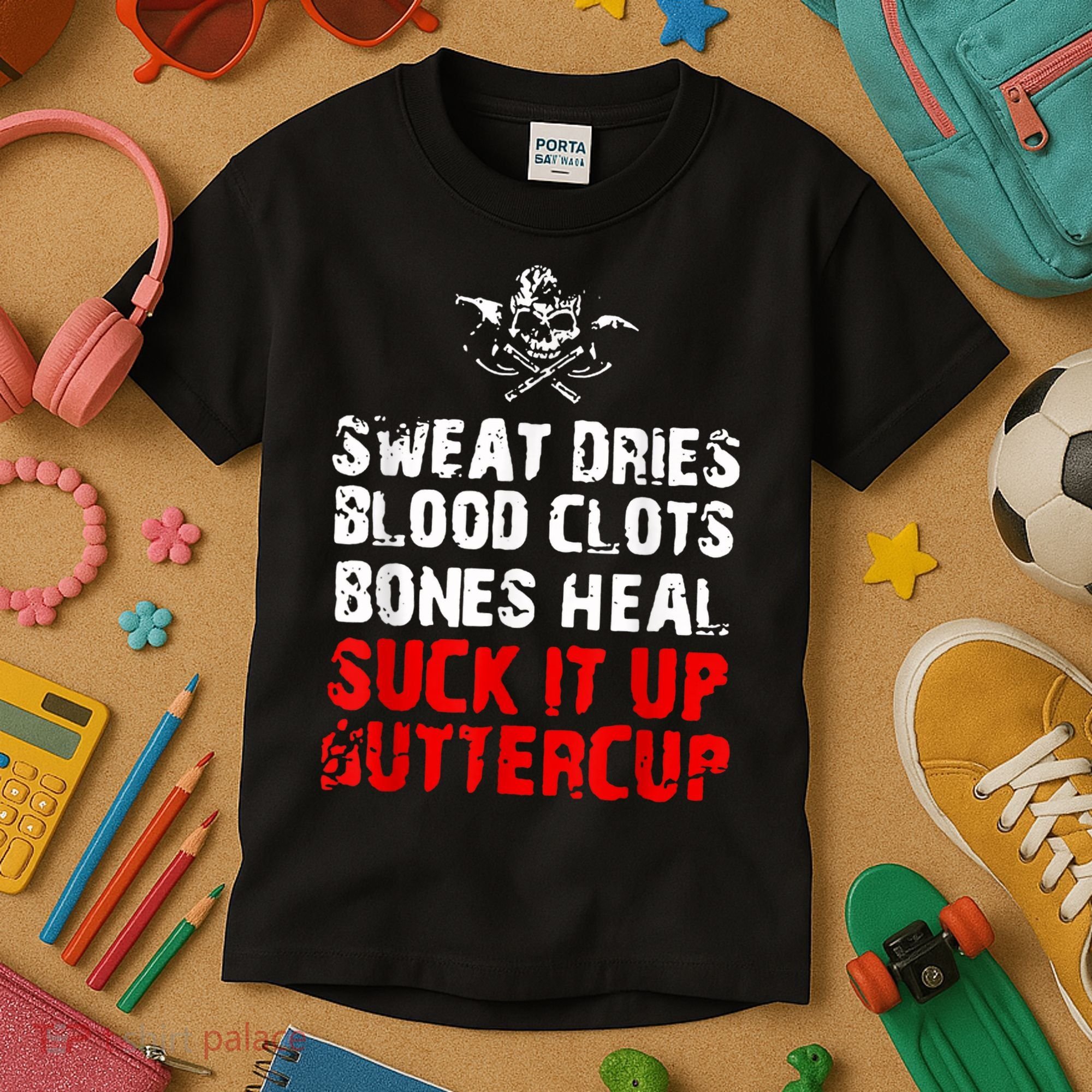 Sweat Dries Blood Clots Bones Heal Suck It Up Buttercup Kids T-Shirt