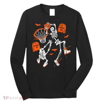 Skeleton Dunking Basketball Halloween Costume Long Sleeve Shirt