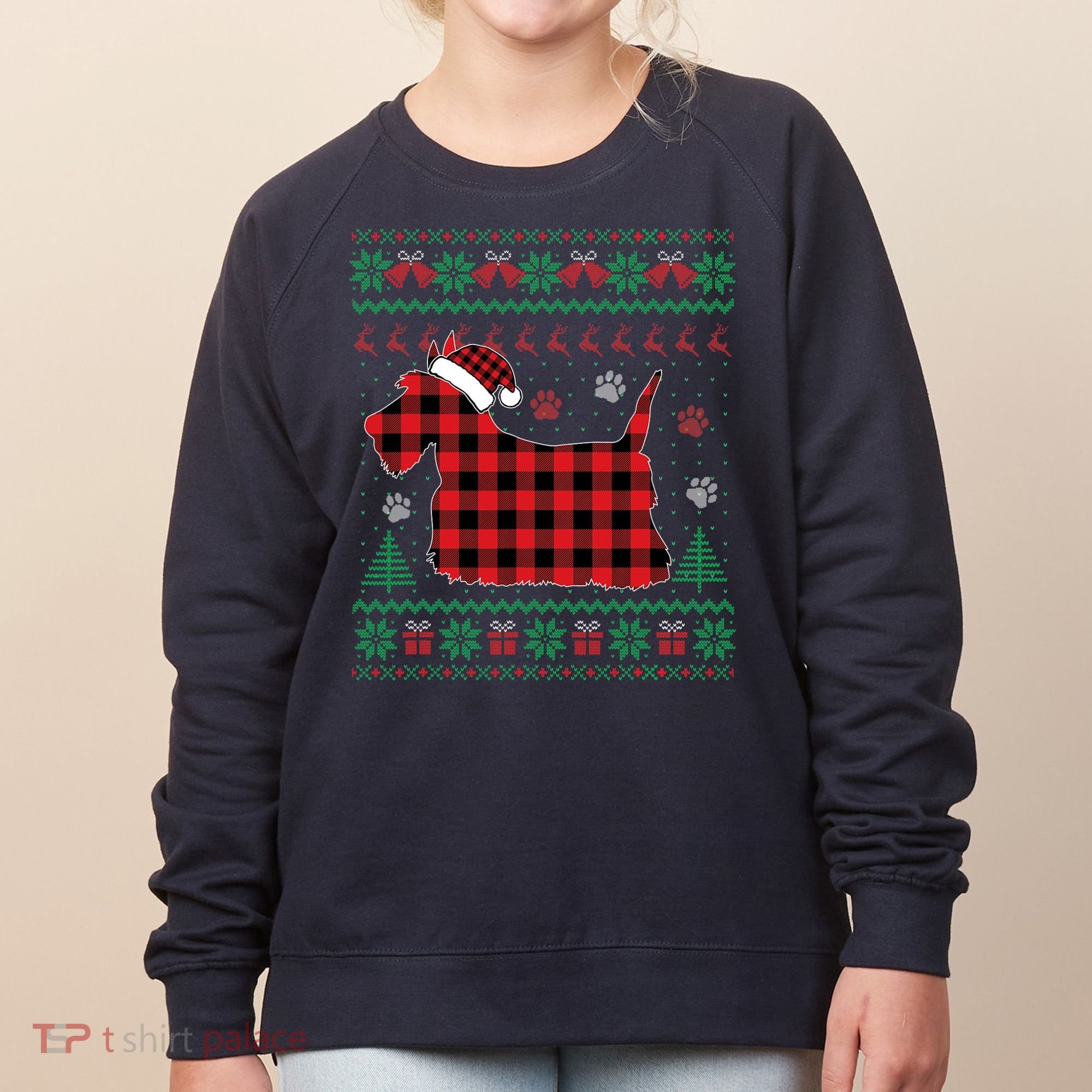Scottie Dog Christmas Pajama Red Plaid Scottish Ugly Sweater Women's Sweatshirt