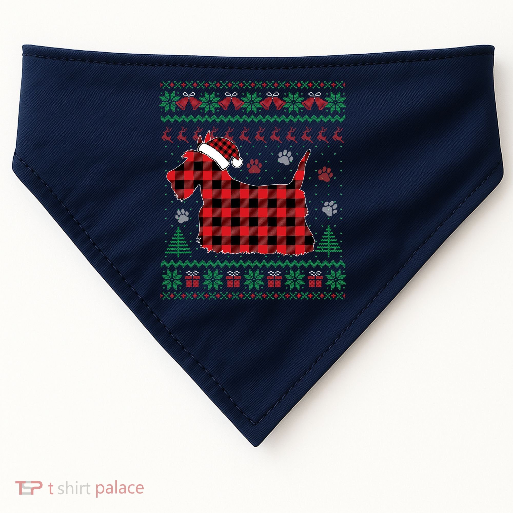 Scottie Dog Christmas Pajama Red Plaid Scottish Ugly Sweater USA-Made Doggie Bandana