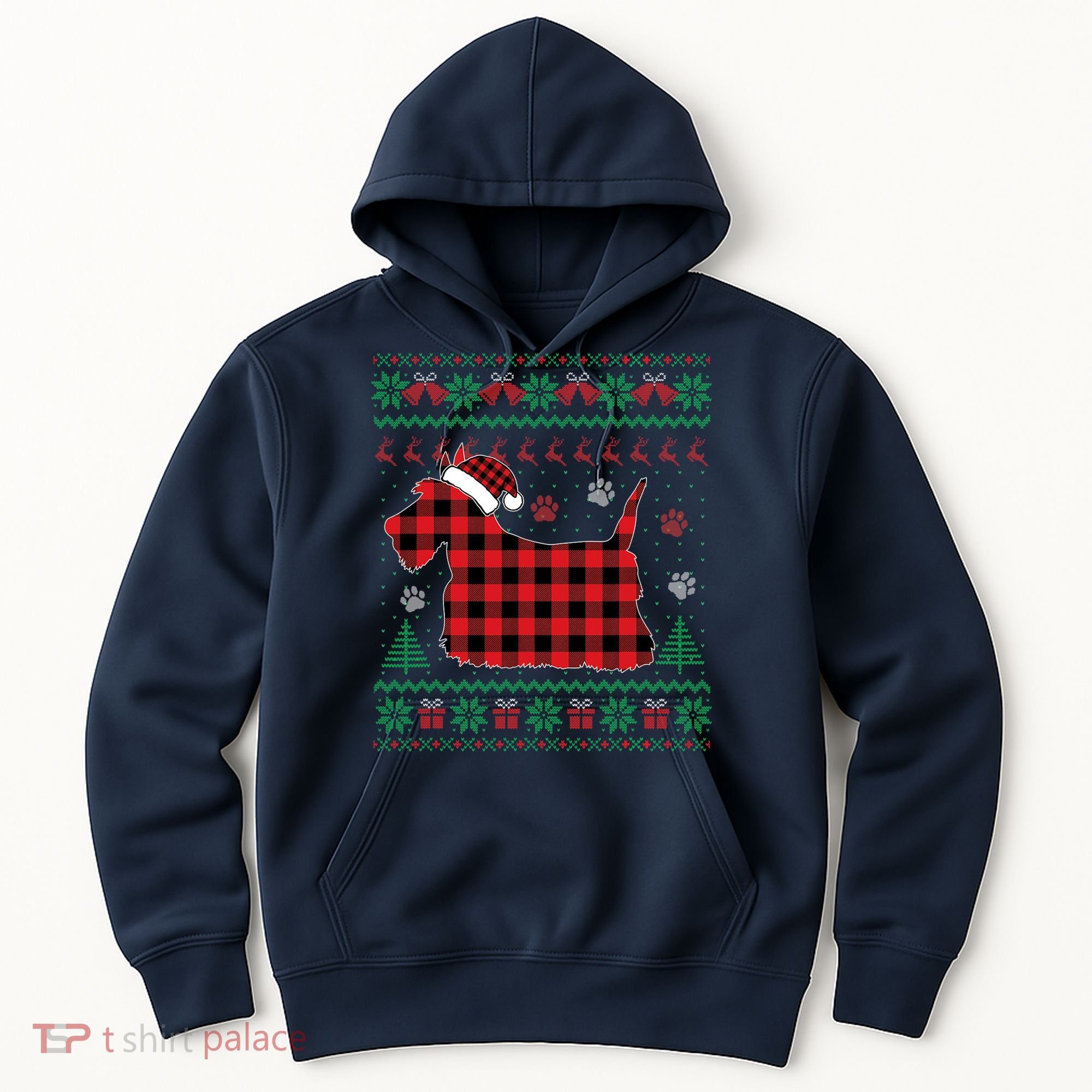 Scottie Dog Christmas Pajama Red Plaid Scottish Ugly Sweater Hoodie