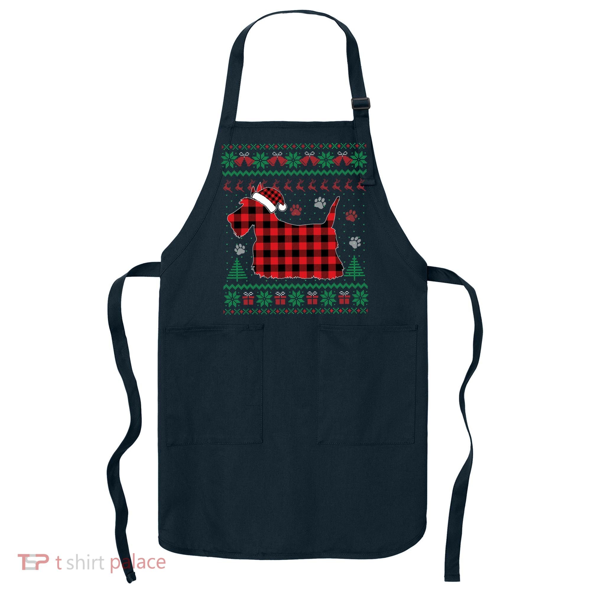 Scottie Dog Christmas Pajama Red Plaid Scottish Ugly Sweater Apron