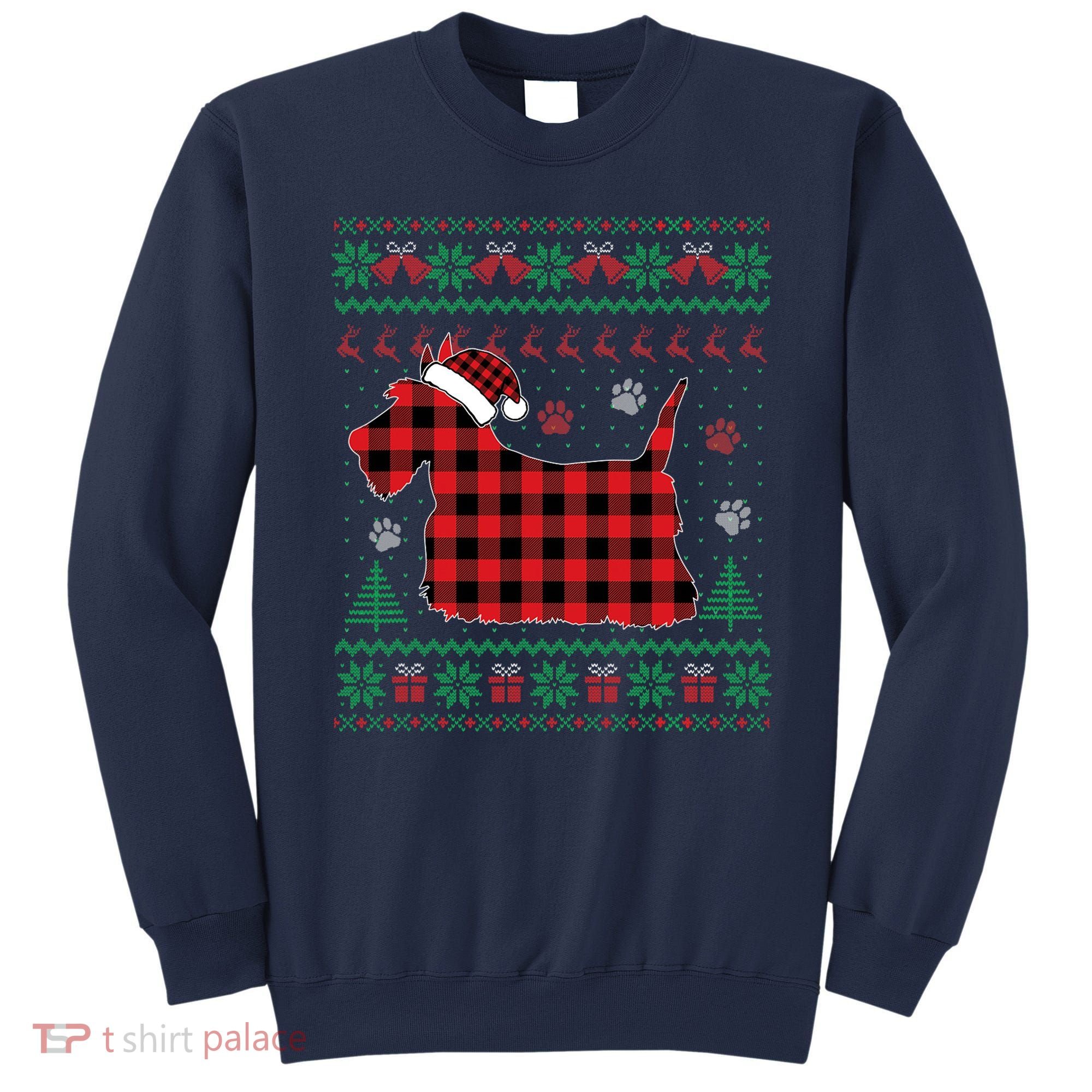 Scottie Dog Christmas Pajama Red Plaid Scottish Ugly Sweater Sweatshirt