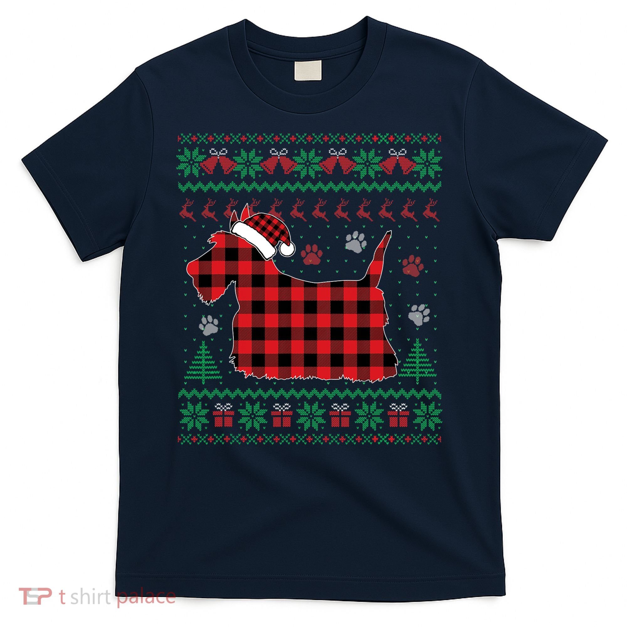 Scottie Dog Christmas Pajama Red Plaid Scottish Ugly Sweater T-Shirt