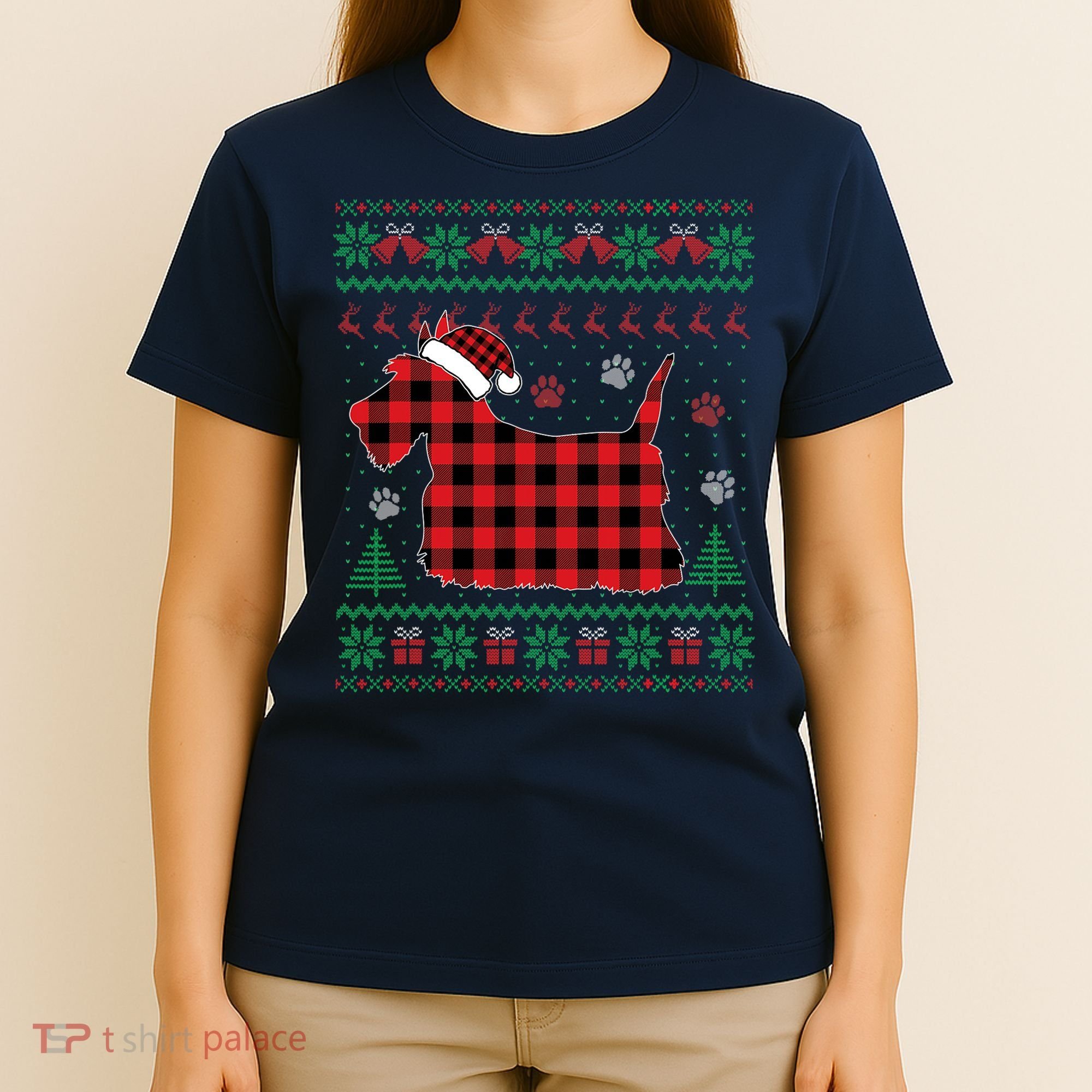 Scottie Dog Christmas Pajama Red Plaid Scottish Ugly Sweater T-Shirt