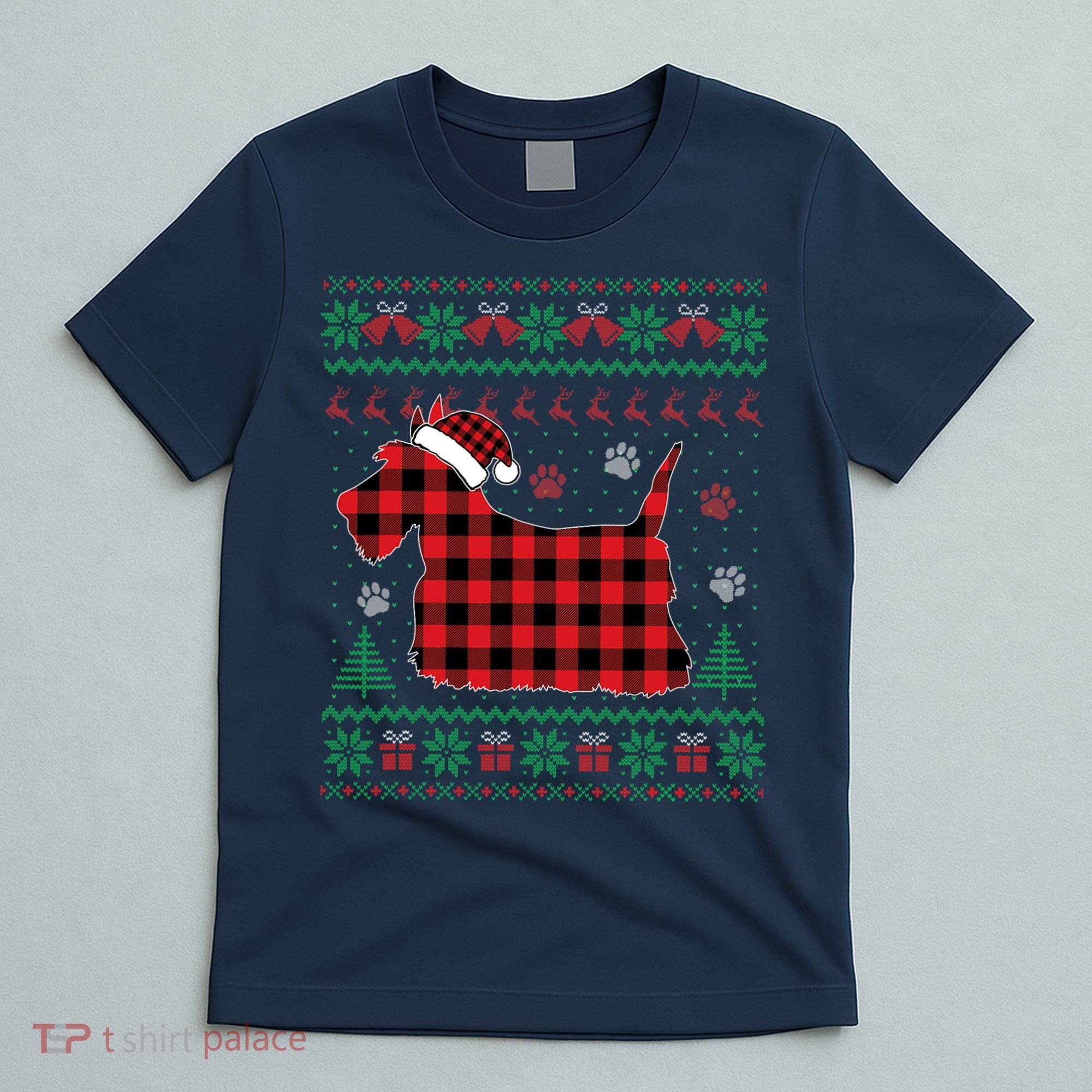 Scottie Dog Christmas Pajama Red Plaid Scottish Ugly Sweater T-Shirt