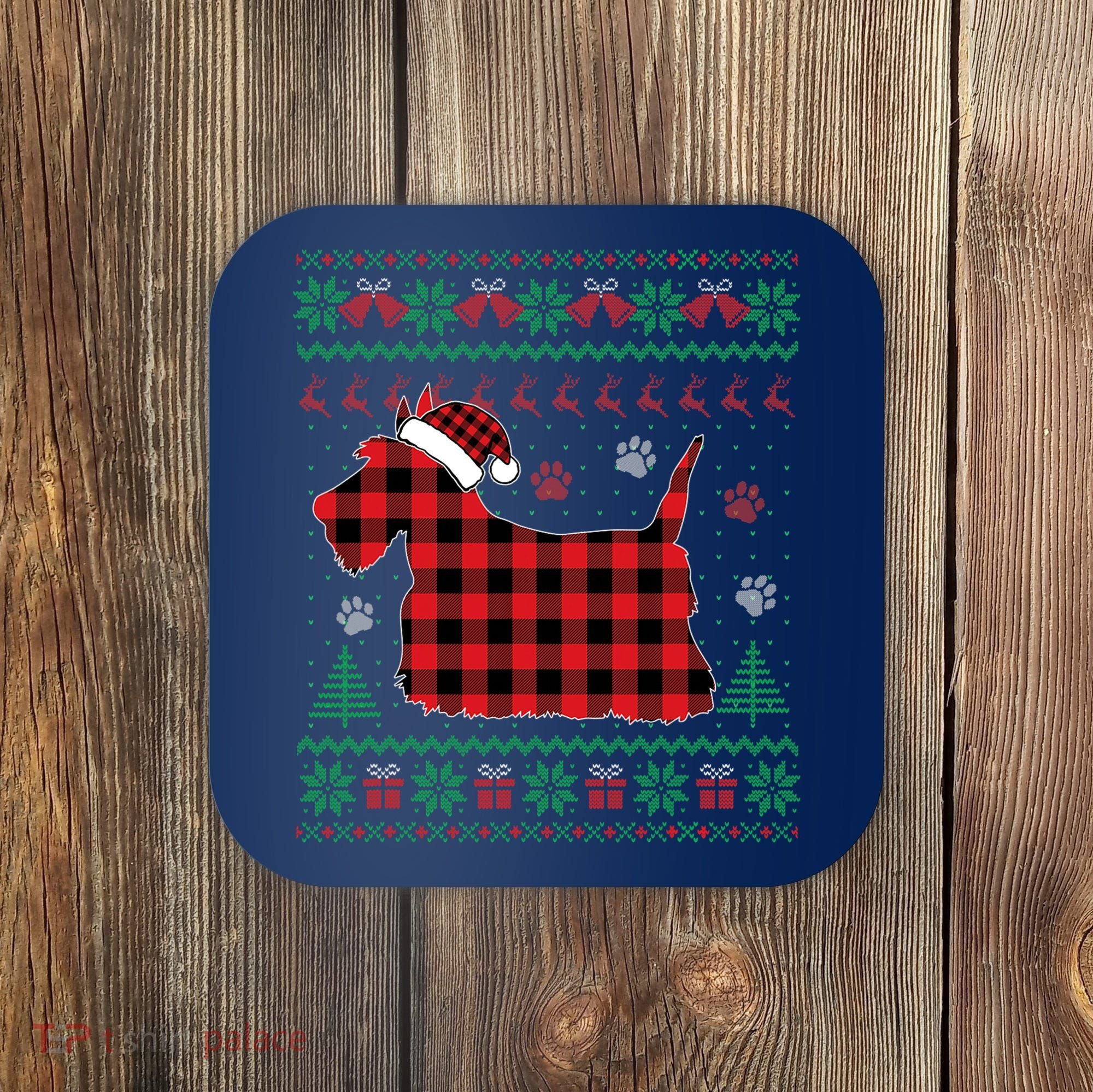 Scottie Dog Christmas Pajama Red Plaid Scottish Ugly Sweater Coaster