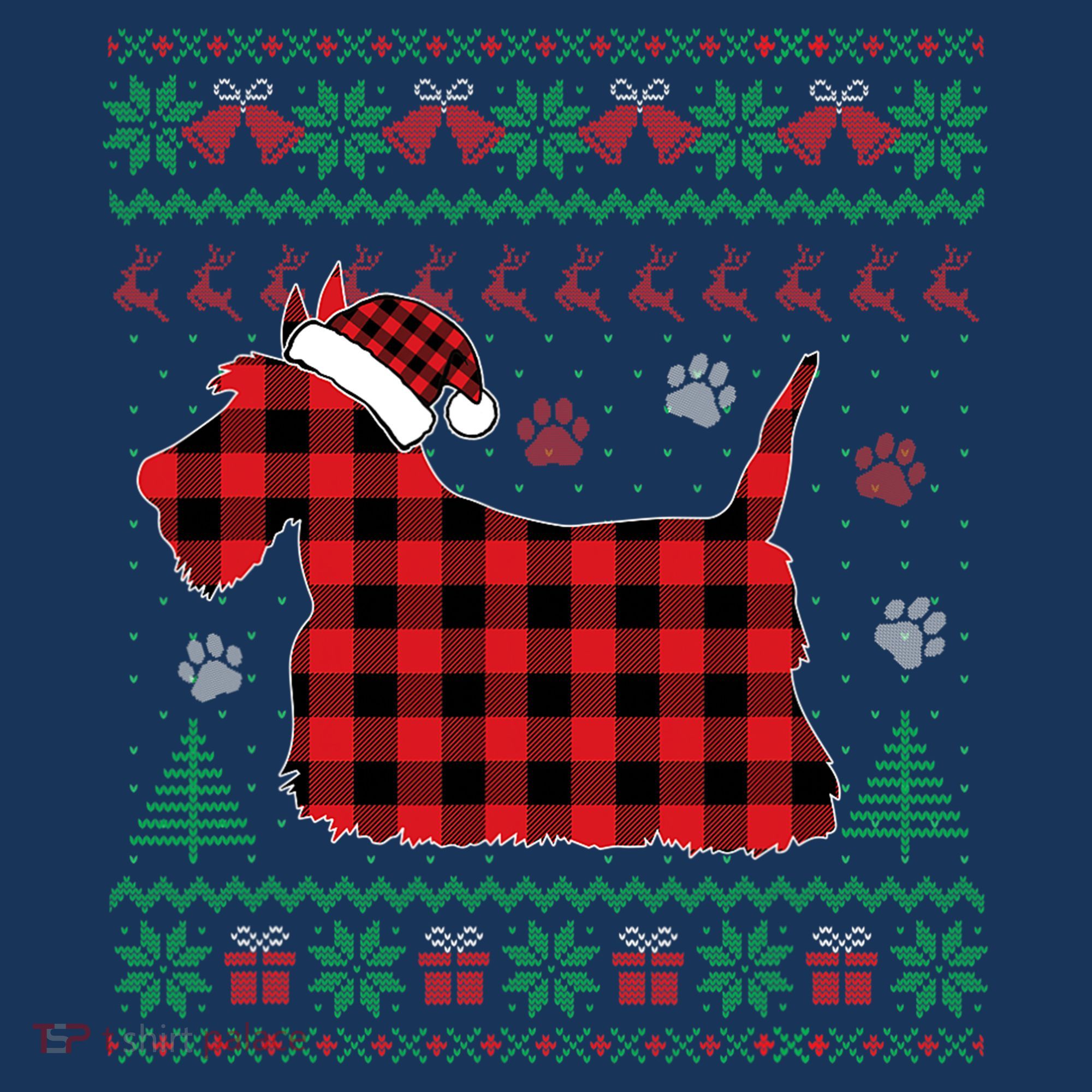 Scottie Dog Christmas Pajama Red Plaid Scottish Ugly Sweater Women's Tank Top