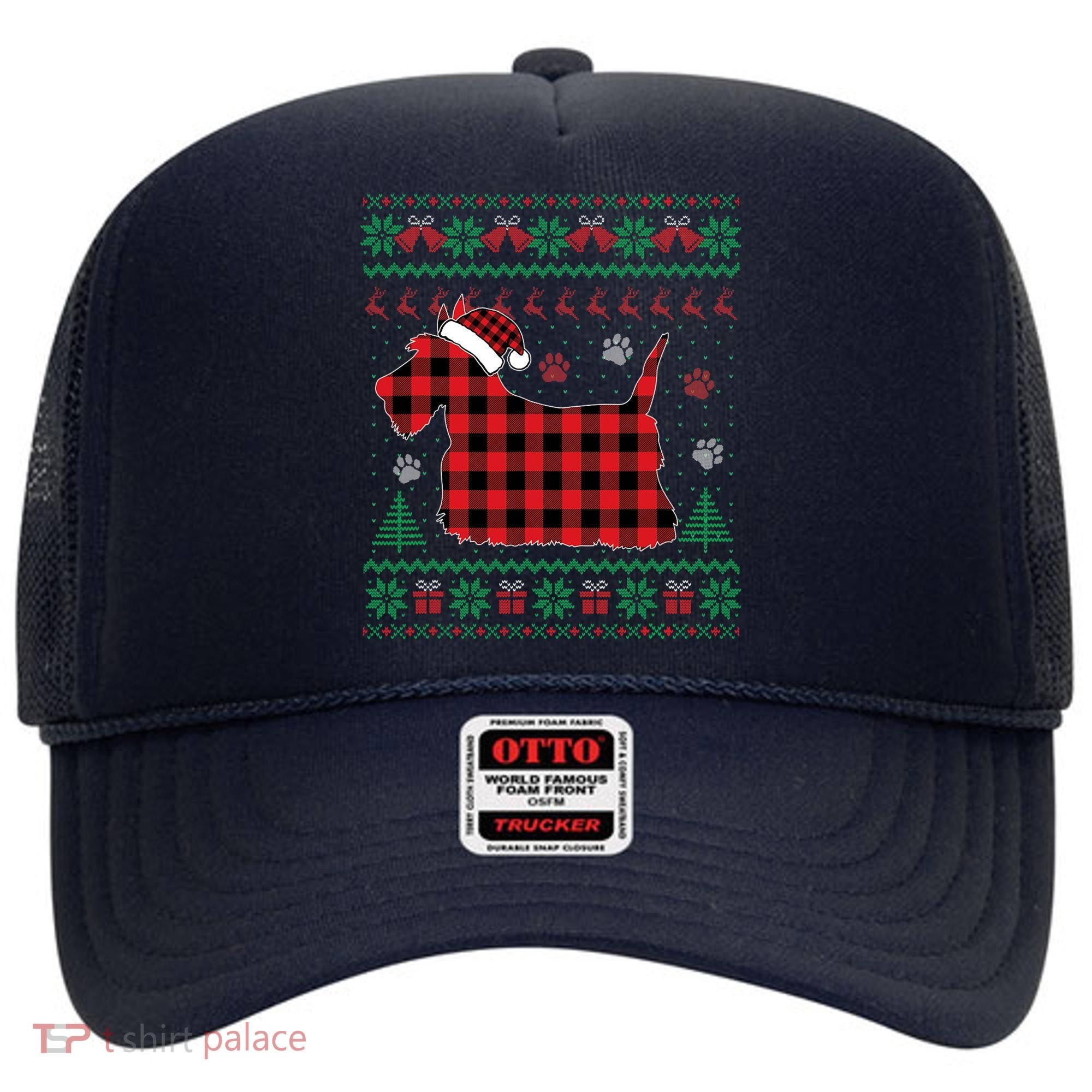Scottie Dog Christmas Pajama Red Plaid Scottish Ugly Sweater Hat