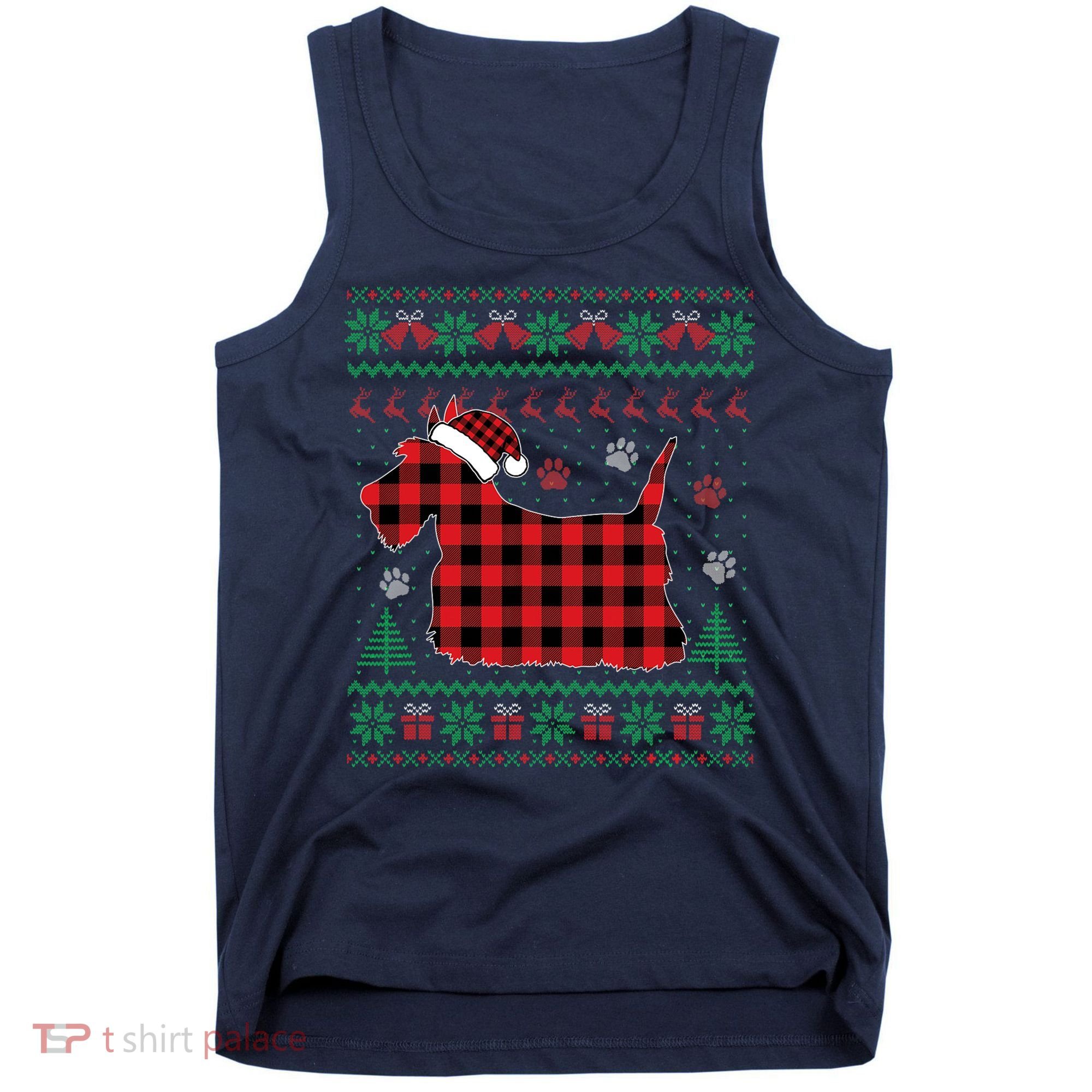 Scottie Dog Christmas Pajama Red Plaid Scottish Ugly Sweater Tank Top