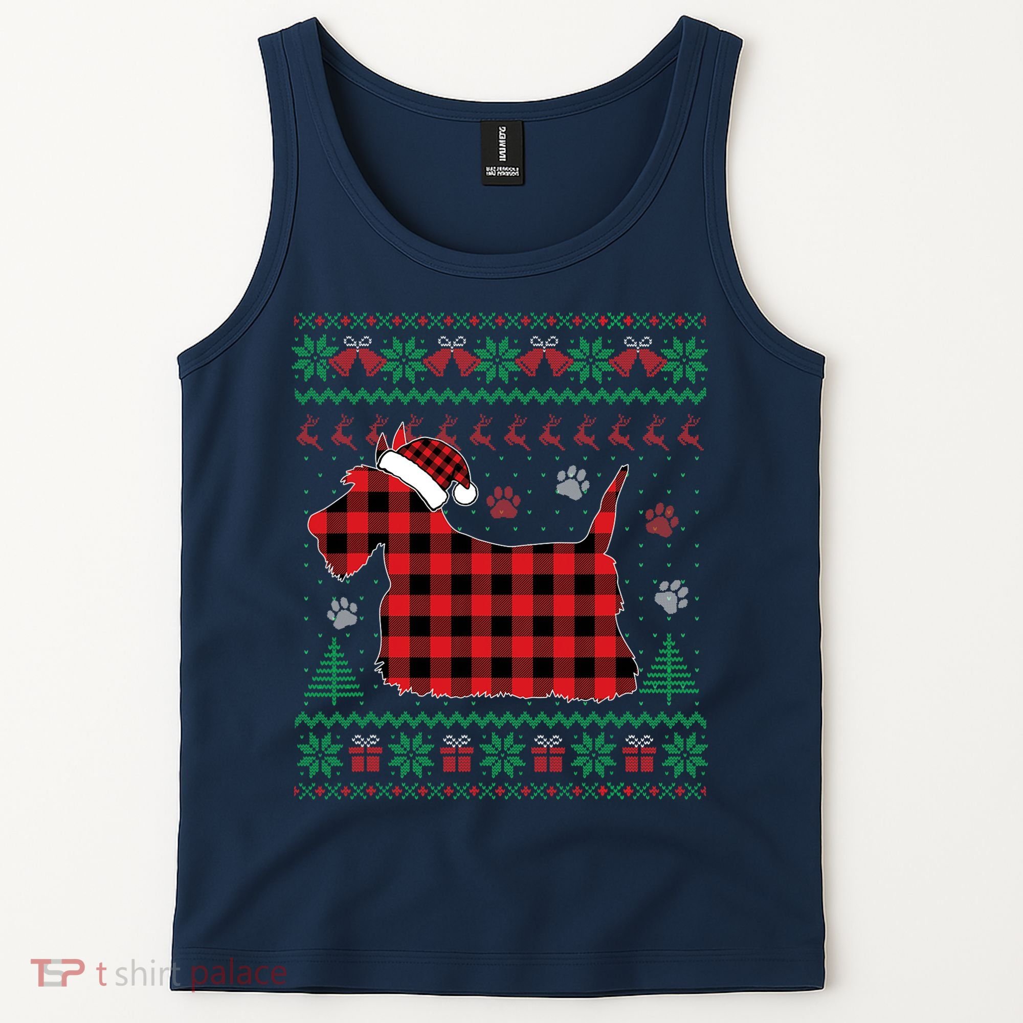 Scottie Dog Christmas Pajama Red Plaid Scottish Ugly Sweater Tank Top